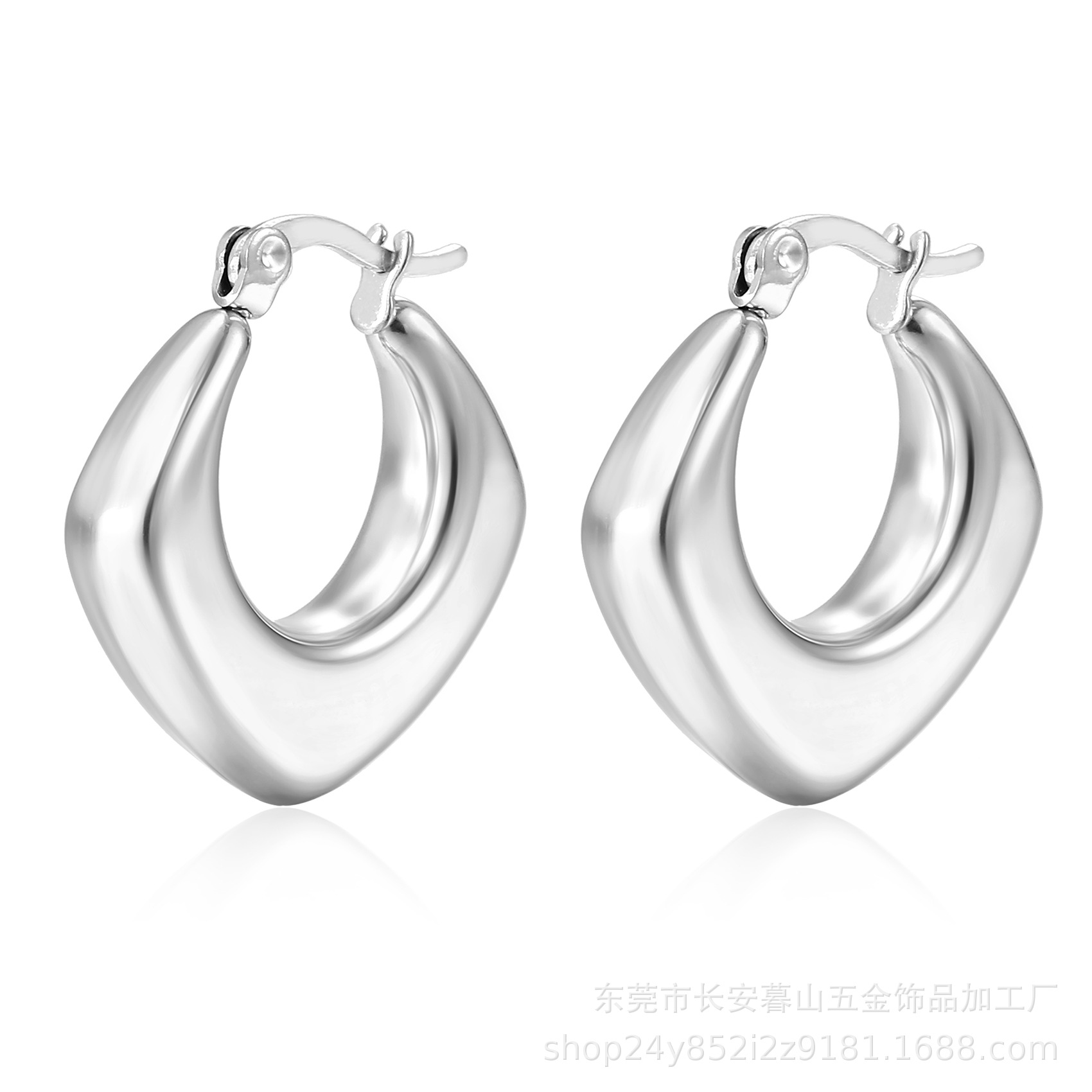 菱形空心耳环钢色MS-016