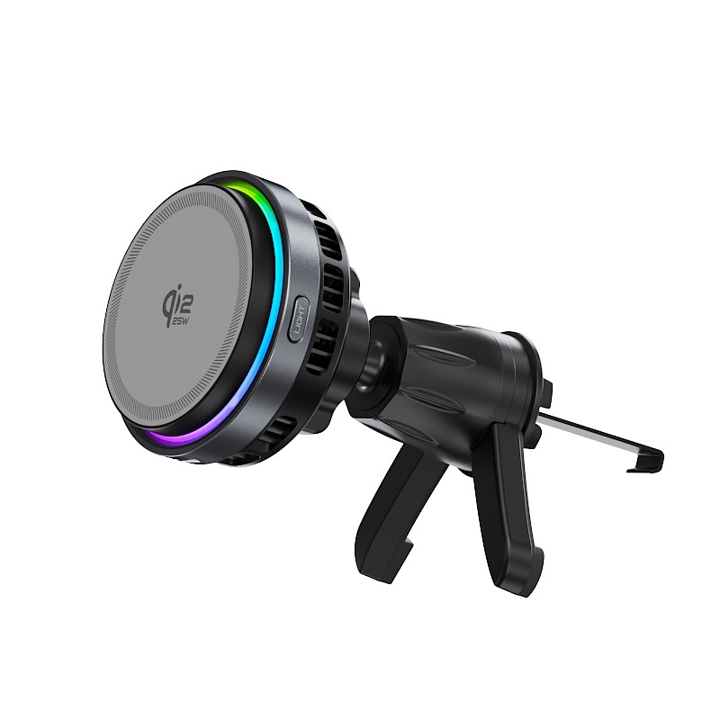 New TEC Cooling Car Wireless Charger with RGB Cool Colorful Ambient Light Car Phone Holder Wireless Charger