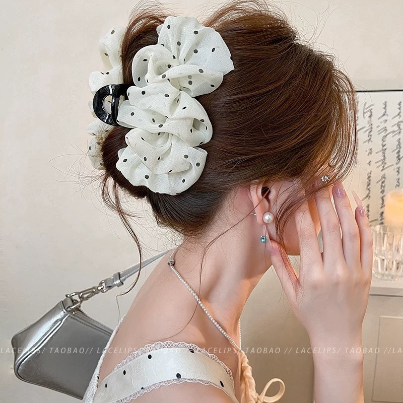Mesh bow claw clip for women 2026 new hair clip for thick hair back of head shark clip summer hair accessory