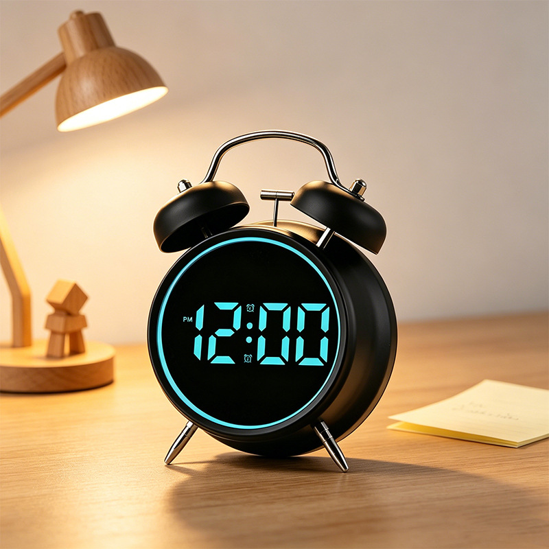 New bedroom electronic display ringing alarm clock super loud sound LED metal simple electronic clock