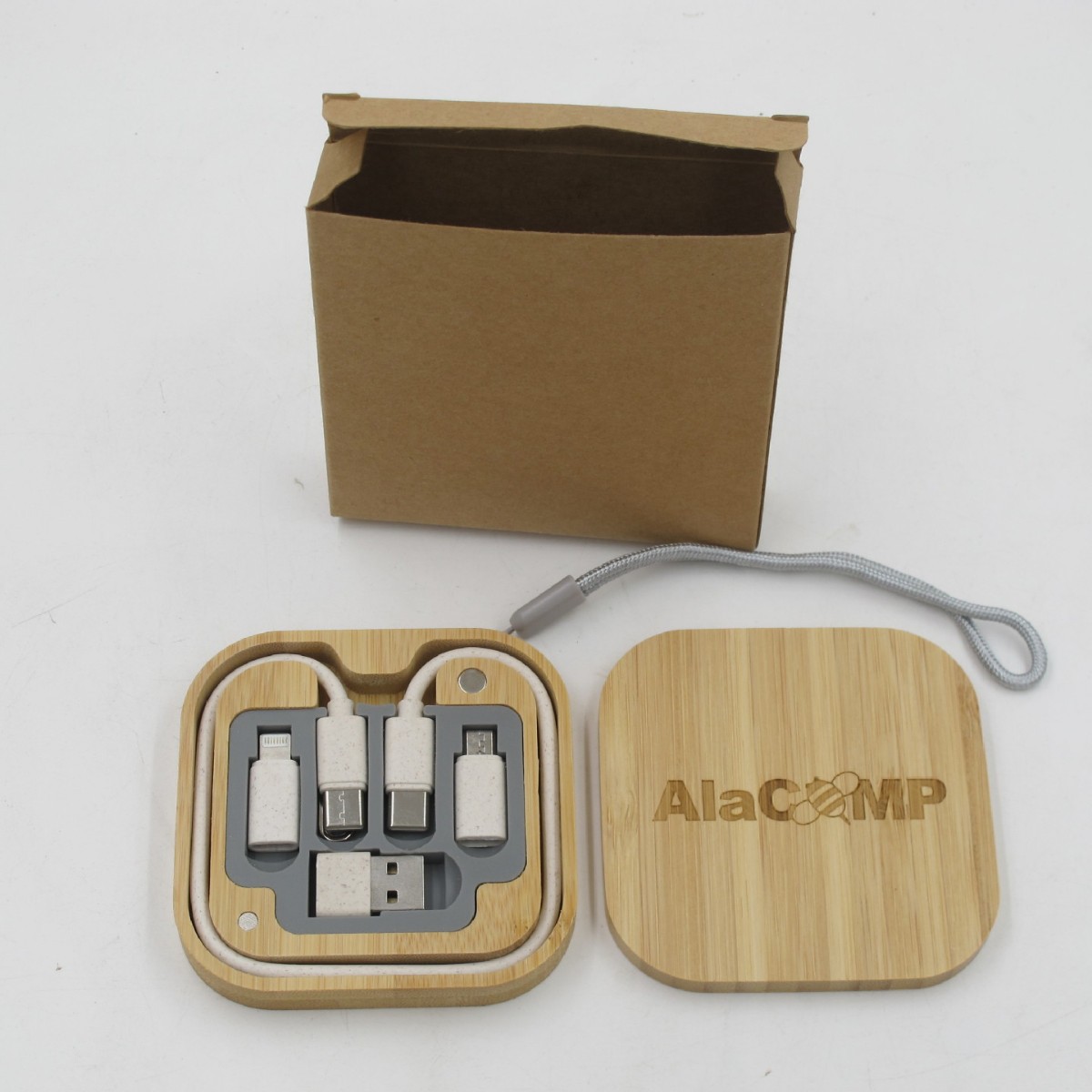 Eco-friendly bamboo wood six-in-one fast charging cable storage box degradable phone data cable 60W portable