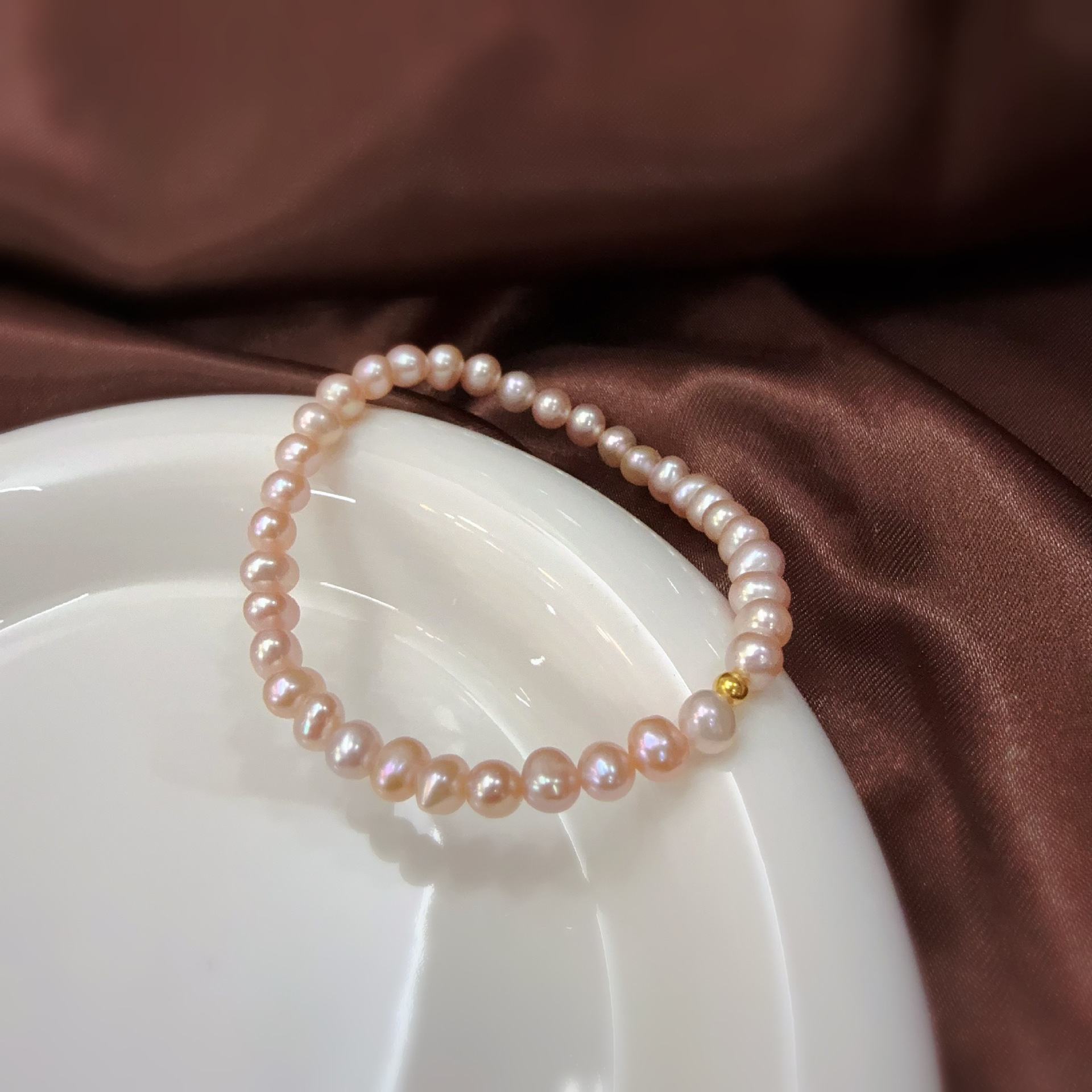 Romantic light purple natural pearl bracelet for women elastic stretch thread 925 silver plated 18k gold beads