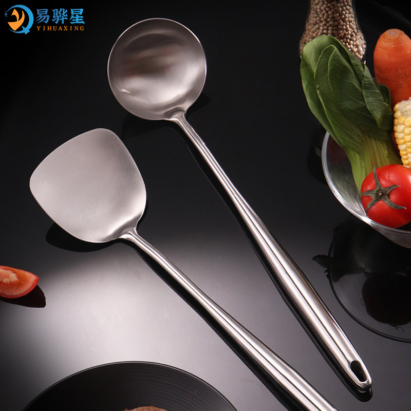 Stainless steel wok spatula, frying spatula, spatula, spoon, full steel extended handle, chef household cooking utensils, anti-scald wok spatula set