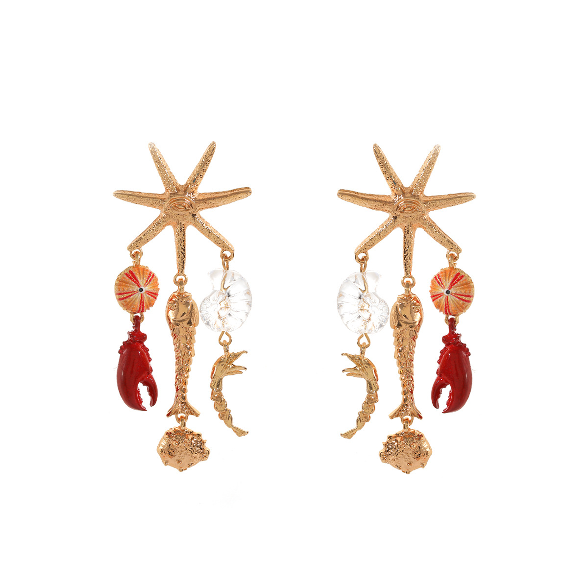 ZA multi-layer tassel crab starfish shell beach natural vacation style earrings ear accessories