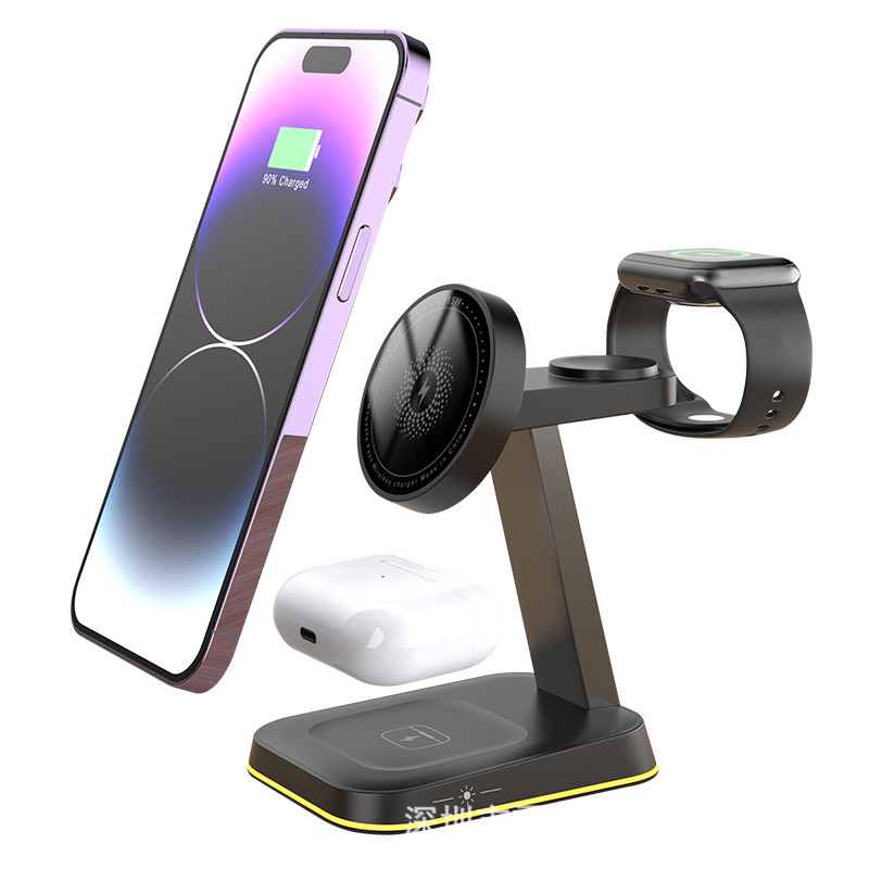 Multifunctional Phone Stand Magnetic Three-in-One Wireless Charger for Apple Desktop Night Light Charger Magnetic Night Light
