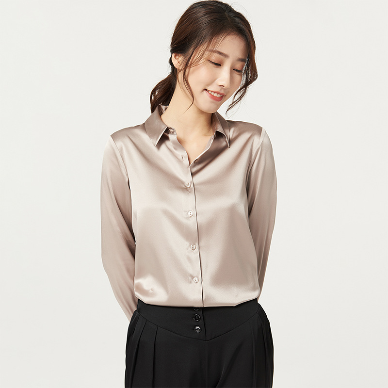 Satin Mulberry Silk Heavyweight Silk Blouse for Women 2025 New Long Sleeve Top Commute Solid Color Professional Wear
