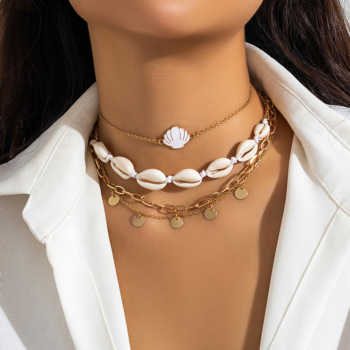Jewelry bead necklace beach faux pearl ornament starfish shell vacation necklace