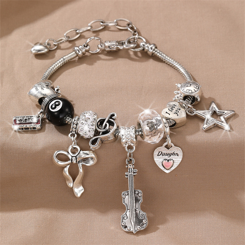 Bracelet DIY Beaded Bracelet Copper Inlaid Zircon Leopard Print Heart Pendant Black Eight Jewelry Accessory