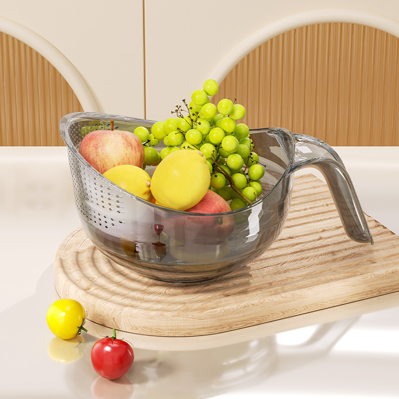 With handle rice washing basket vegetable washing basin drain basket kitchen supplies household fruit basket rice washing strainer