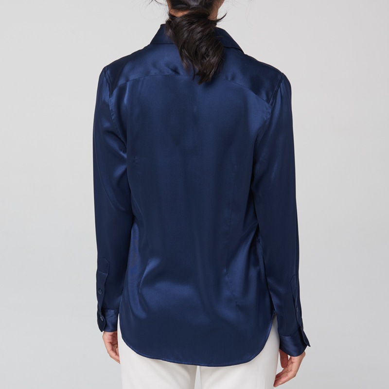 Mulberry silk long-sleeved shirt for women 2026 spring/autumn professional contrasting color commuter shirt slim fit square collar top