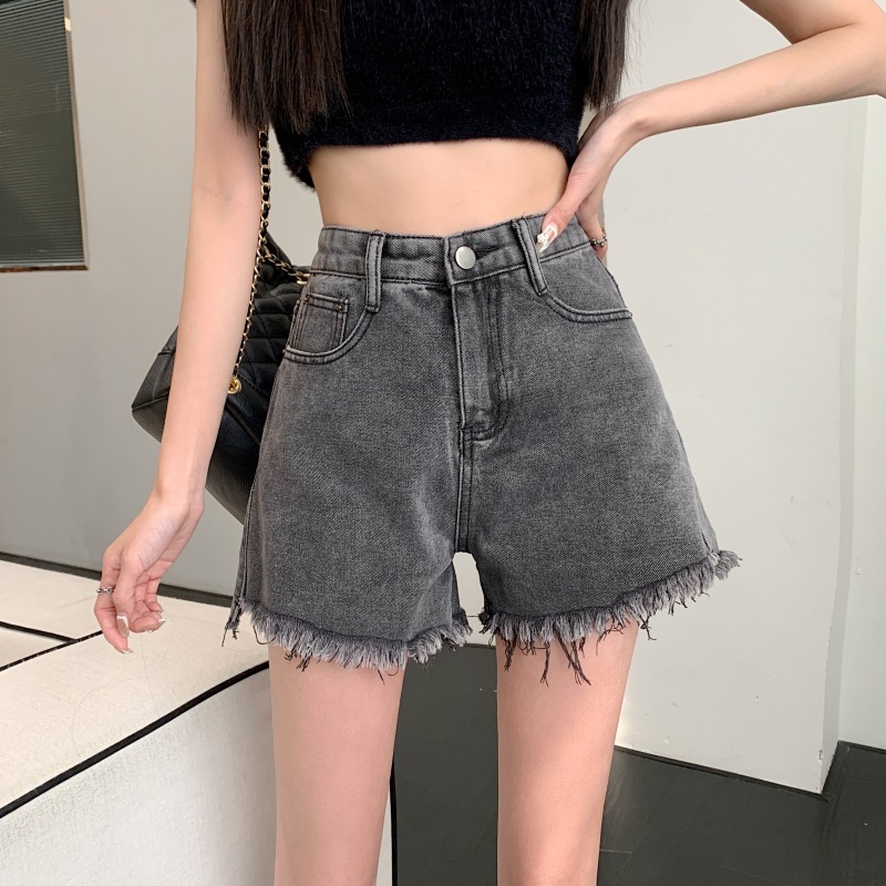 Summer New Denim Shorts Women High-Waist Loose Frayed Straight-Leg Wide-Leg Hot Pants