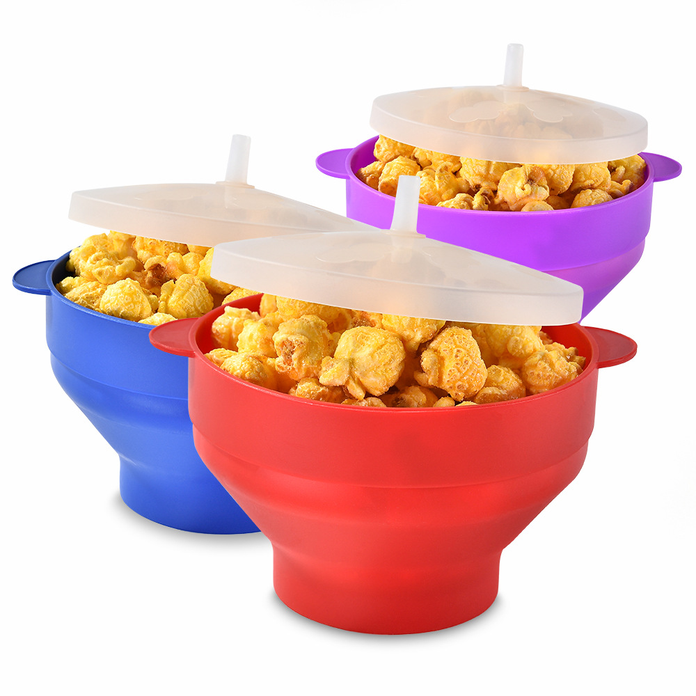 High Temperature Resistant Foldable Oven Bowl Popcorn Bowl with Lid Popcorn Bucket Bamboo Vacuum Bowl