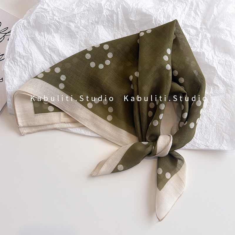 Spring/summer/autumn cotton linen square scarf cartoon dog head scarf multifunctional outdoor neck protection sun protection scarf