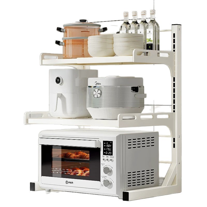 Microwave oven kitchen shelf countertop multi-functional telescopic rice cooker oven integrated household double-layer storage rack