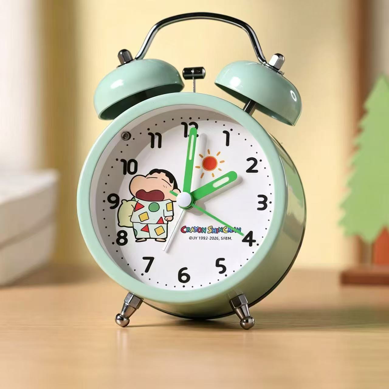 Original crayon metal ringing alarm clock children bedroom learning use silent cartoon fluorescent ringing alarm clock