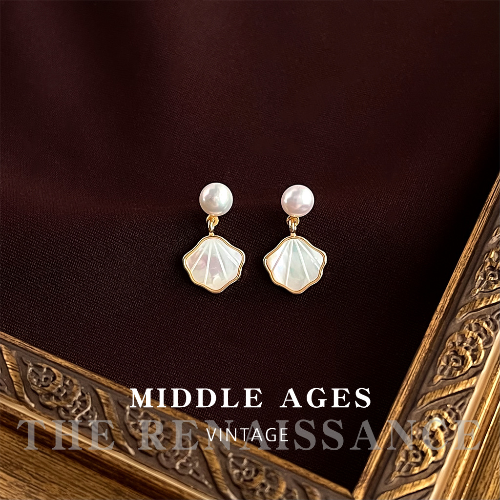 Vintage Baroque Freshwater Pearl Earrings Collection Court Style Mother-of-Pearl Flower Ear Accessories