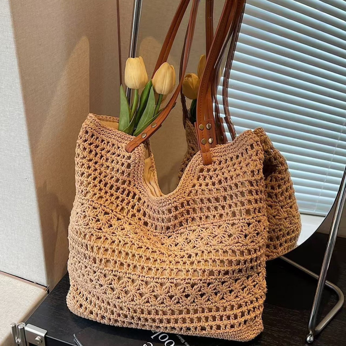 New woven bag women's large capacity single-shoulder tote bag commuting handbag straw bag