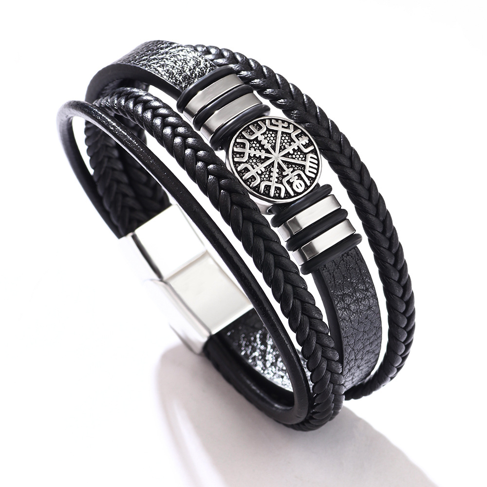 Woven Leather Rope Bracelet Punk Style Multi-layer Men's Bracelet Chain Compass