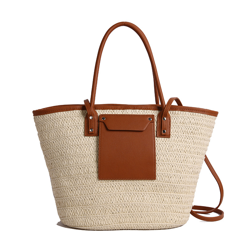 Beach Vacation Straw Bag 2025 Spring New Large-Capacity Casual Woven Bag Work Commute Single-Shoulder Tote Bag