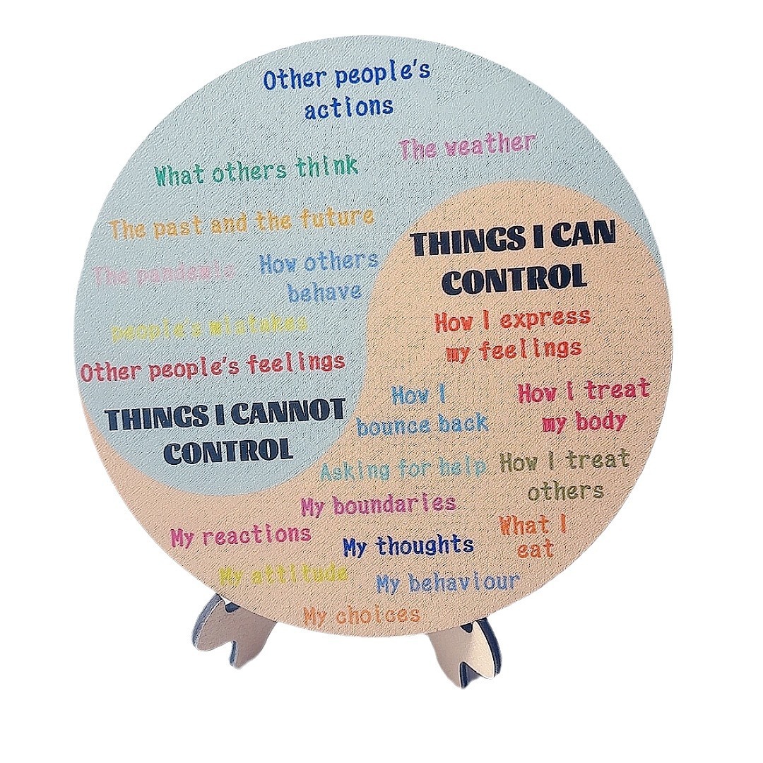 Wooden Round Disc Double-sided Mental Health Emotion Chart with Stand Suitable for Home Office Women Men