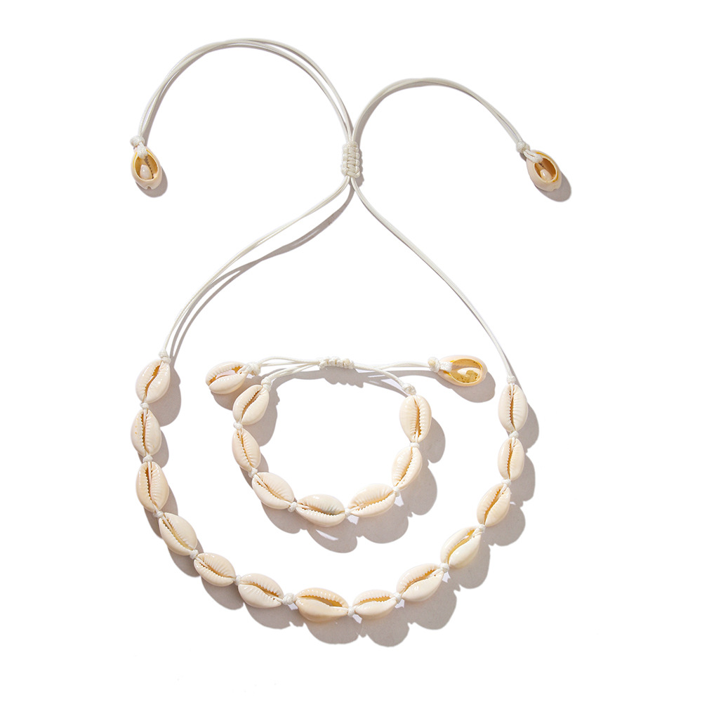 Shell Necklace Beach Vacation Style Hemp Rope Woven Bracelet Ocean Shell Bracelet Set Women