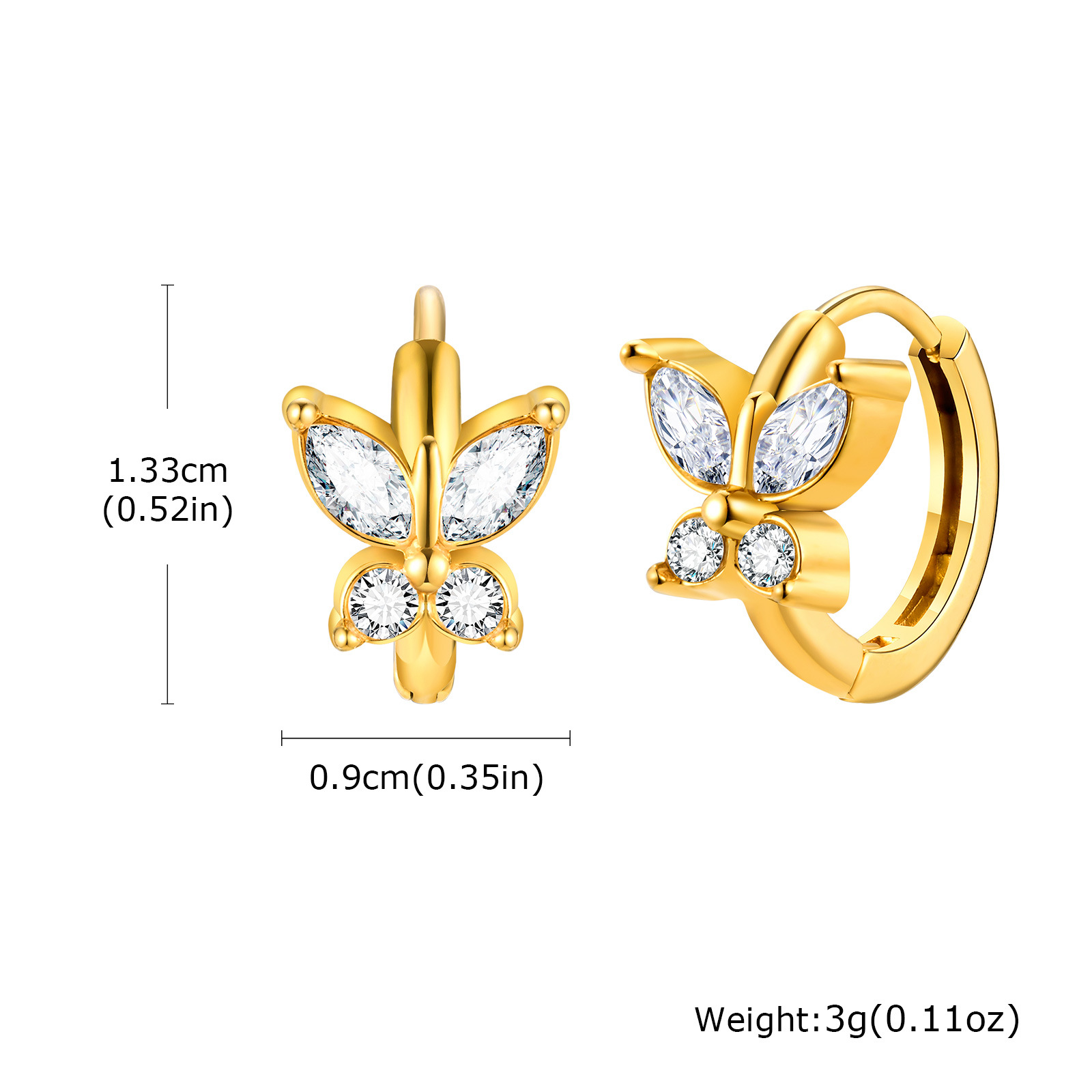 Women's Stainless Steel Imitation Czech Stone Eight-Pointed Star Earring Gold Heart Butterfly Ear Stud Earring Huanmu Accessories