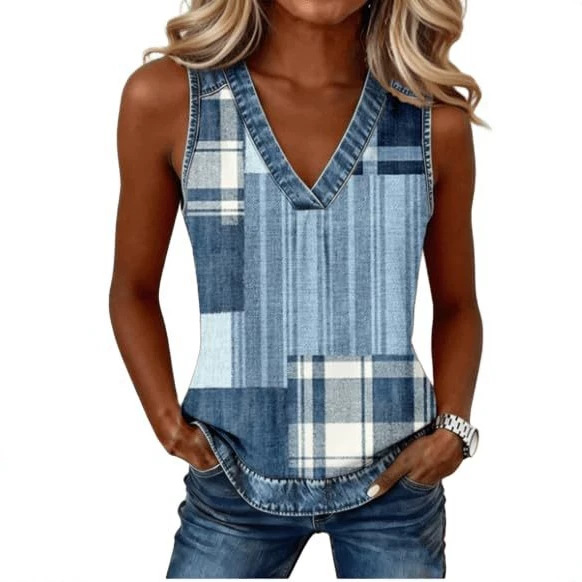 2026 New Women's V-Neck Sleeveless Colorful Print Women's Vest