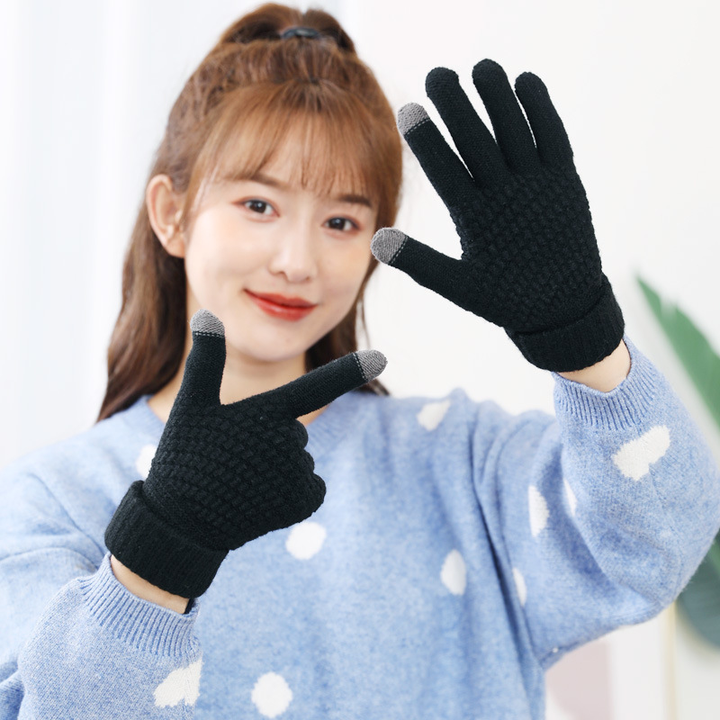 Cashmere Touch Screen Gloves Women Autumn Winter Warm Anti-Cold Fleece-Lined Thickened New Split-Finger Knitted Cycling Men