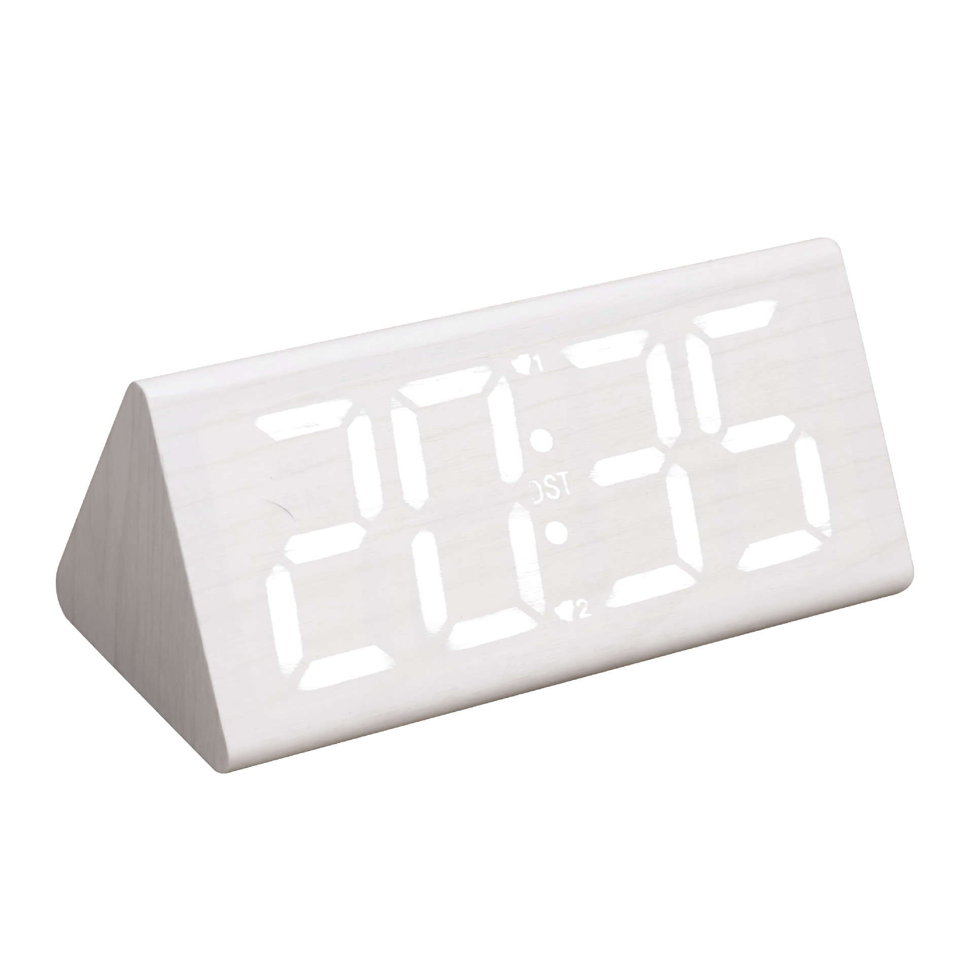 Large Triangle Wooden Clock Wood Grain Clock LED Silent Electronic Clock Simple Snooze Workday Alarm Clock