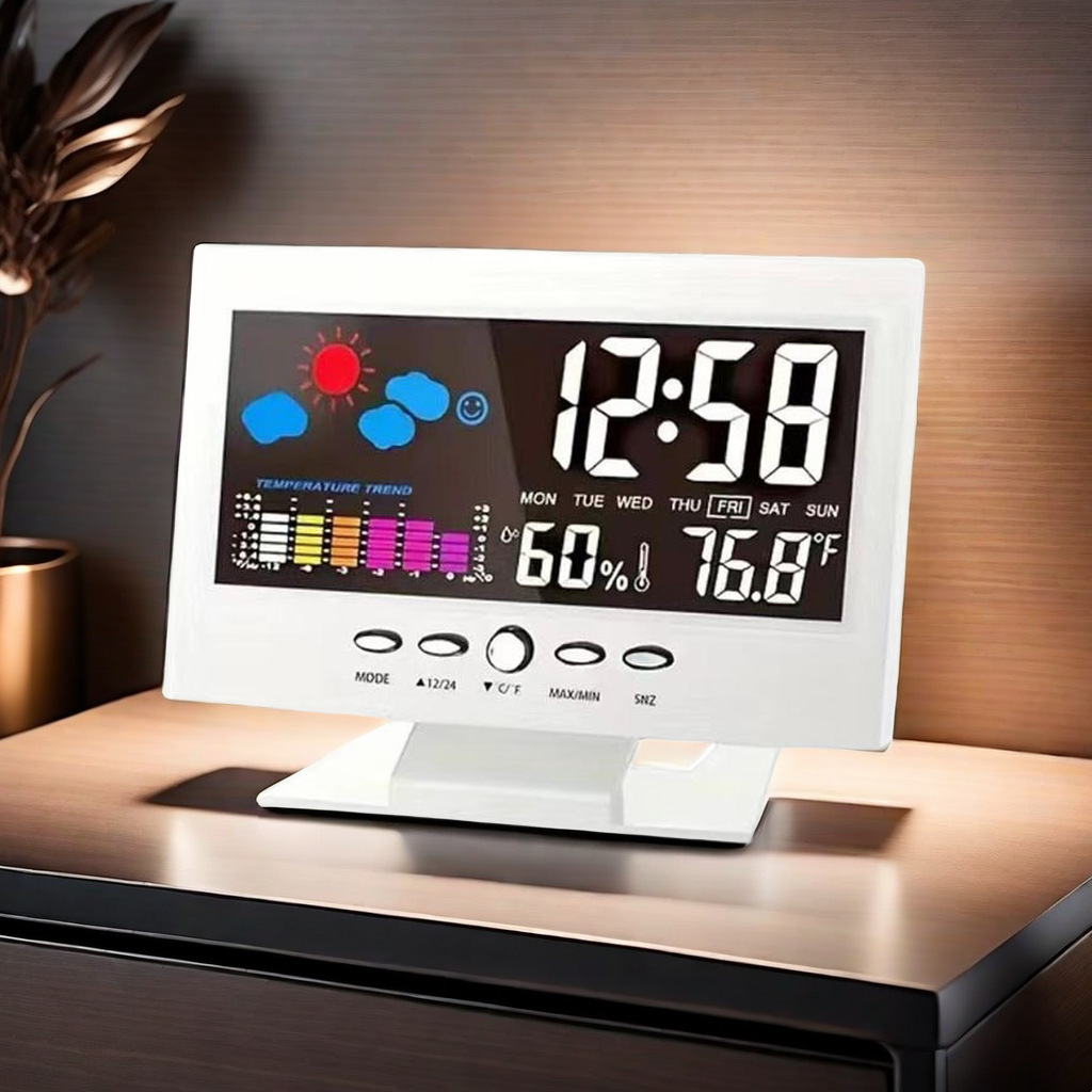 Weather Clock 8082T, Color Screen Display Temperature and Humidity, Home Voice-Activated Electronic Alarm Clock