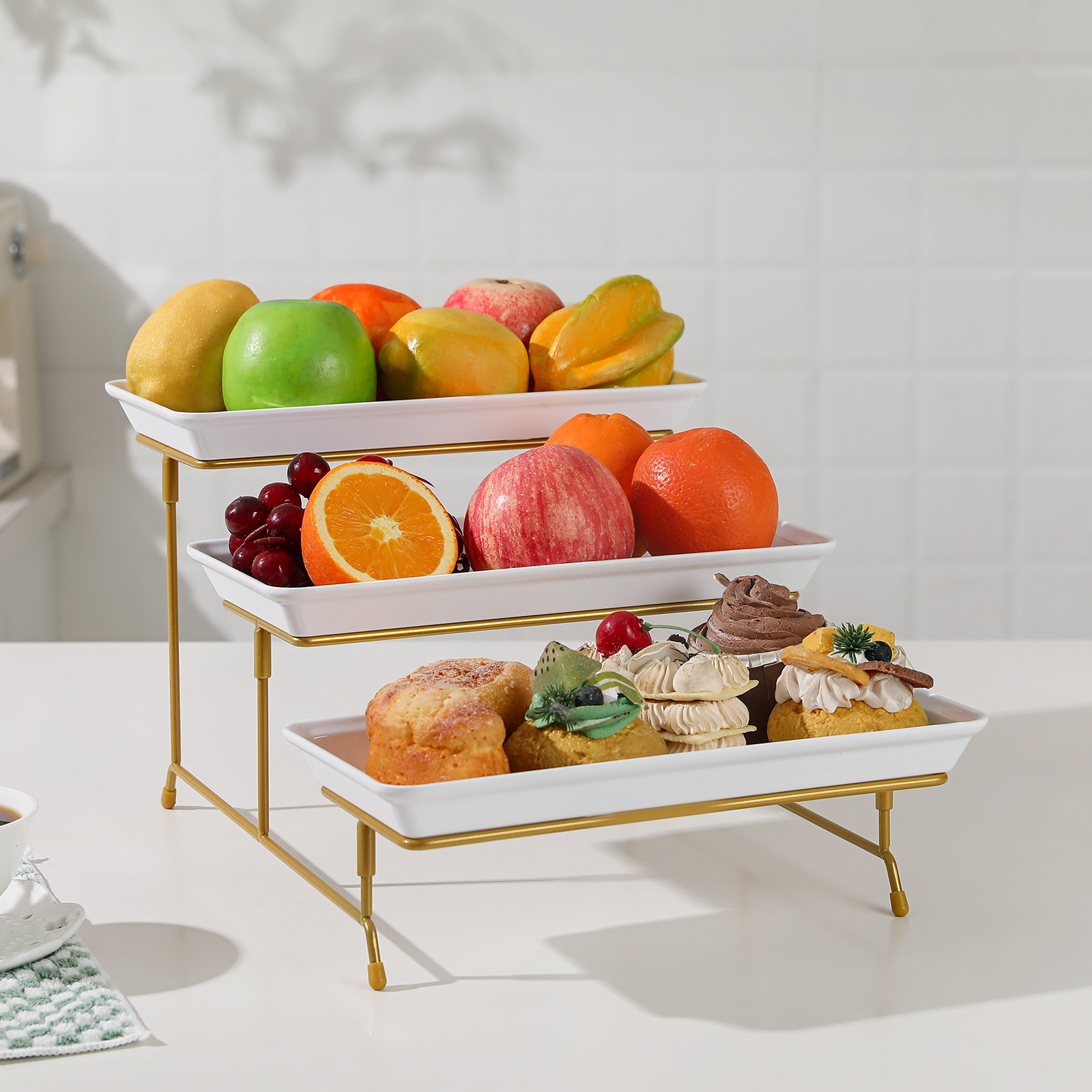 Three-tier fruit plate tray, hotel dessert stand, self-service display stand, dessert plate, multi-layer