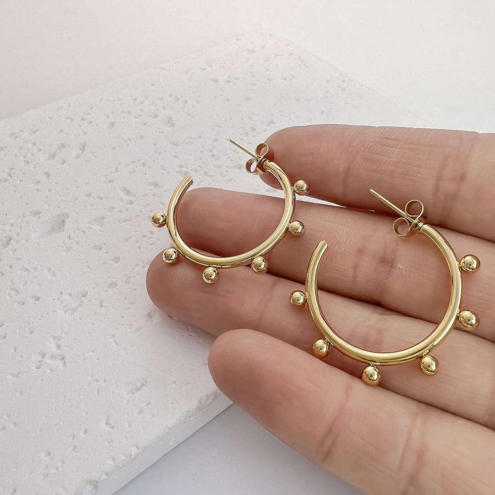 Women's Titanium-Steel Earrings: New Round C-Shaped Hoops
