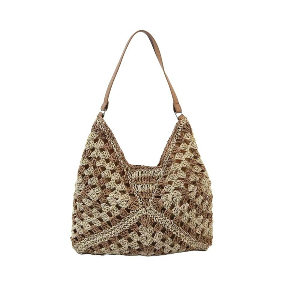 Hollow Paper Rope Straw Bag New Handwoven Bag Women's Large Capacity Single Shoulder Tote Bag Vacation Beach Bag