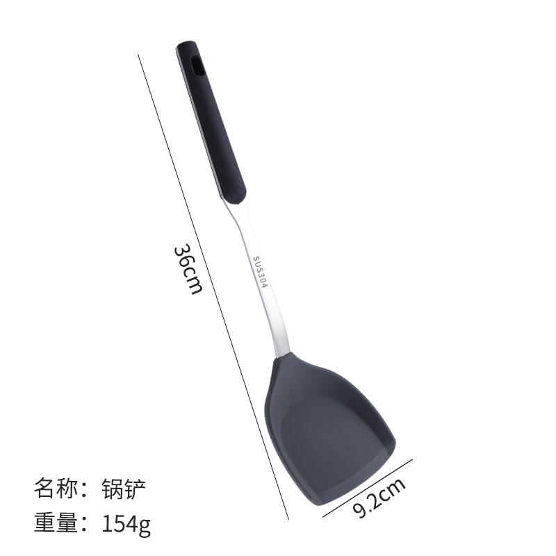 304 stainless steel silicone spatula household cooking soup spoon stir-fry non-stick spatula kitchen supplies cookware set
