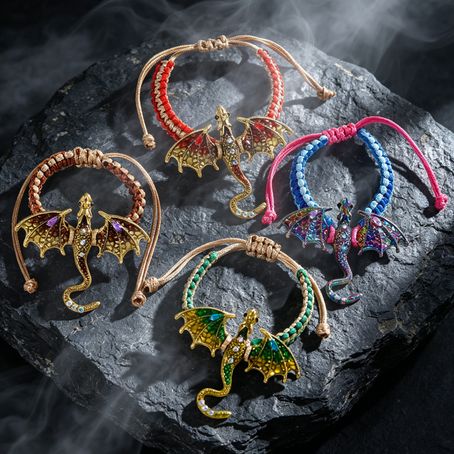 Niche Enamel Dragon Handwoven Bracelet Diamond Inlay Flying Dragon Rope Bracelet Men