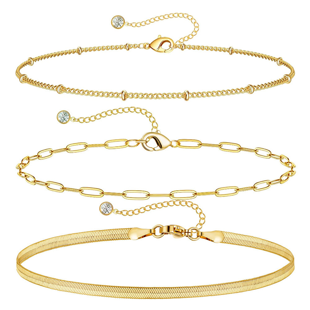 New Simple Electroplated Simple Paperclip Chain Cuban Chain Bead 5-Piece Bracelet Set Hand Jewelry
