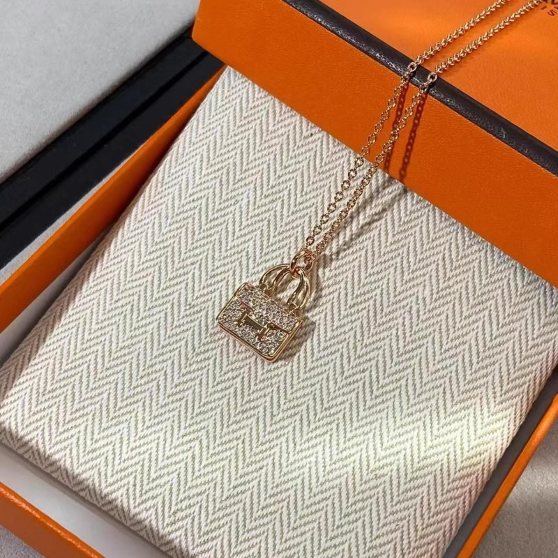 H new Hermes锁骨 chain diamond-plated thick brilliant full gift 18K gold bag necklace women Kang Kang bag