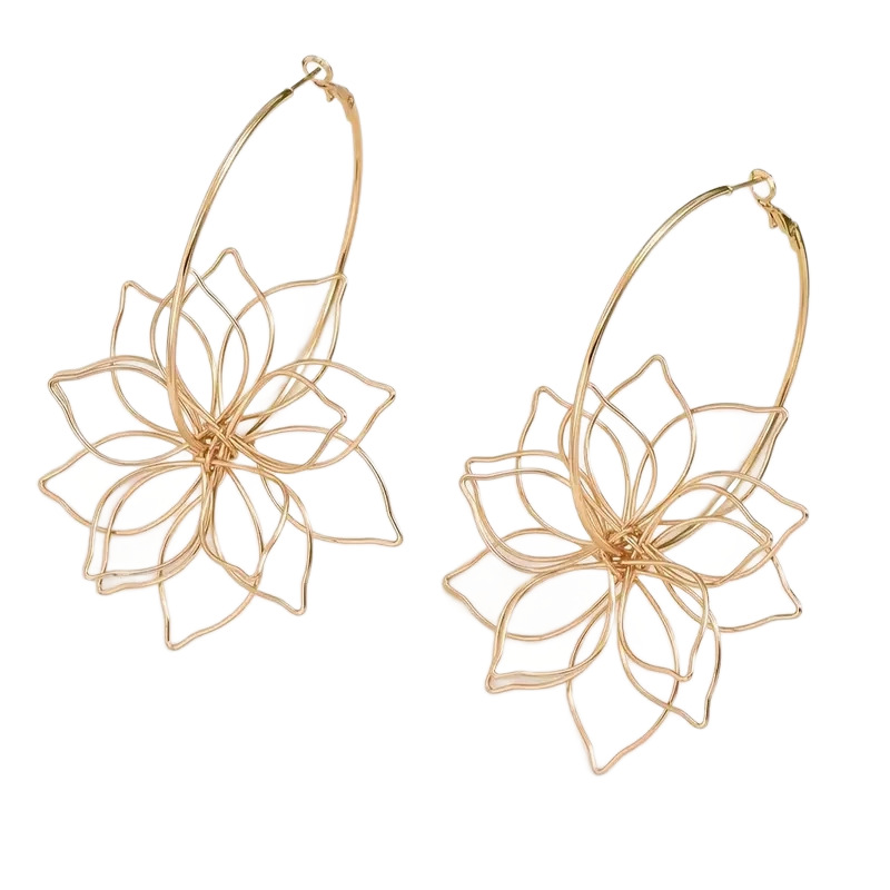 Hollow wire flower shape earrings Japanese and Korean minimalist iron wire flower ear drops ear accessories