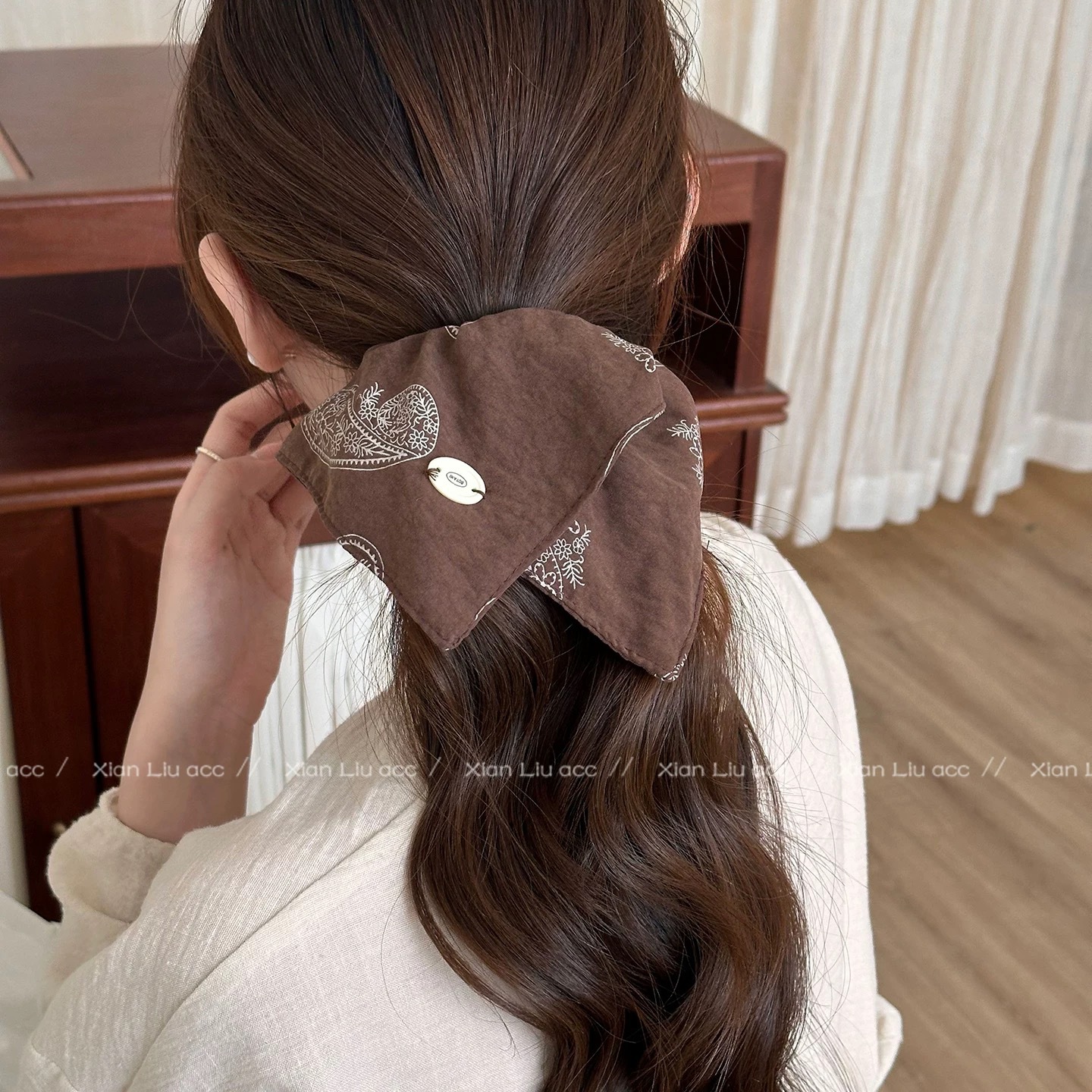 Plaid lace large hair scrunchie for women 2026 new hair tie extra large bun hair accessory head flower