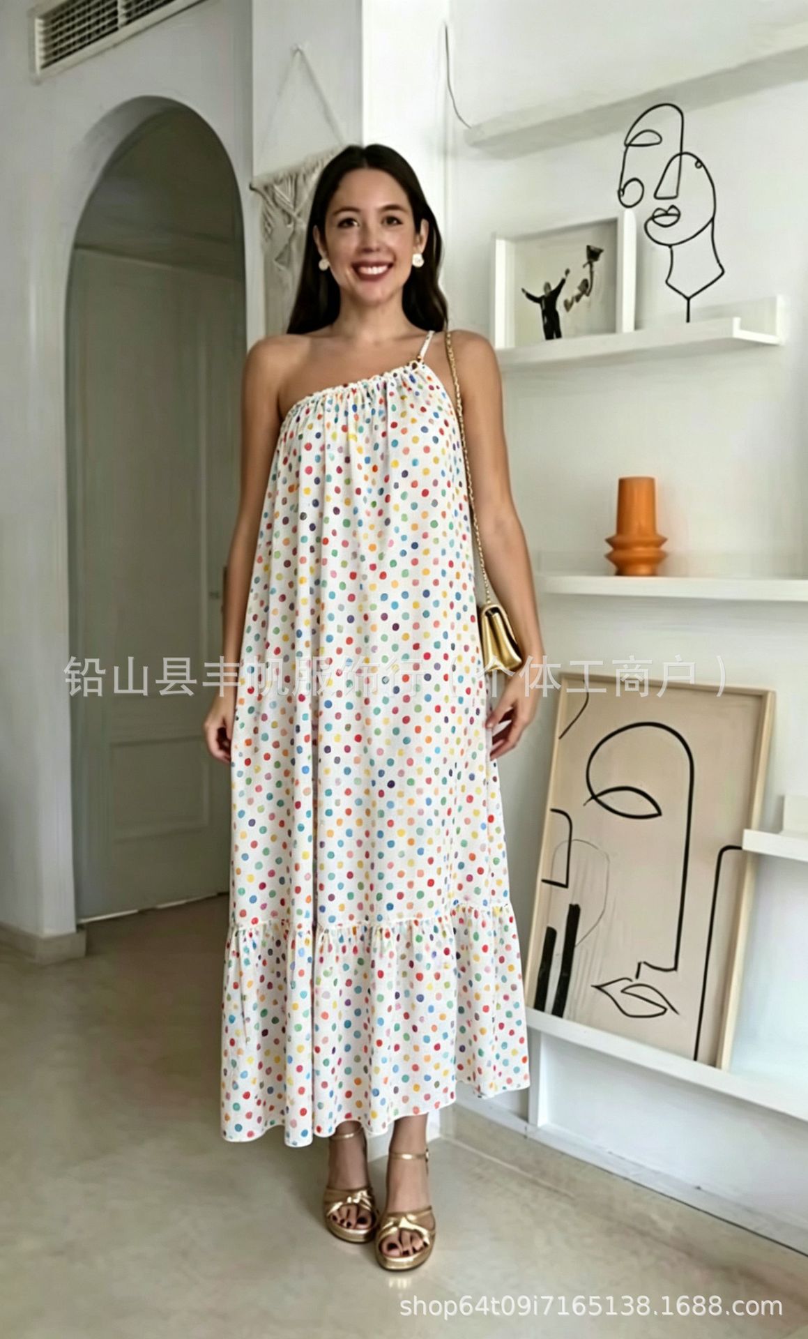 Floral Print Halter Neck Camisole Long Dress Seaside Outing Loose Cover Fat Bohemian Vacation Dress