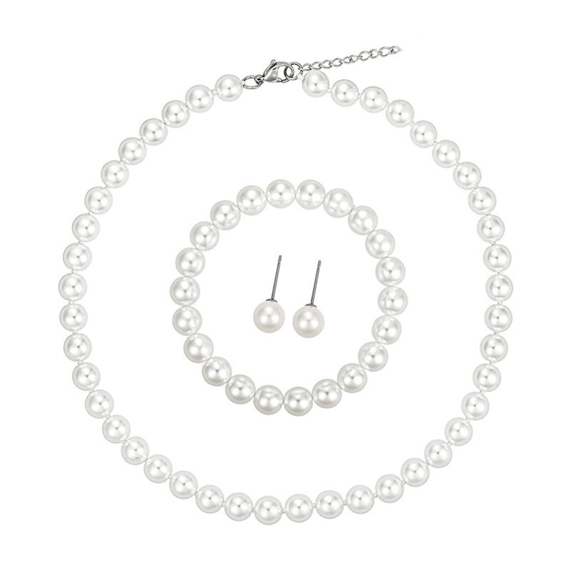 Imitation pearl necklace bracelet earring set three-piece set bridal accessories accessories cross
