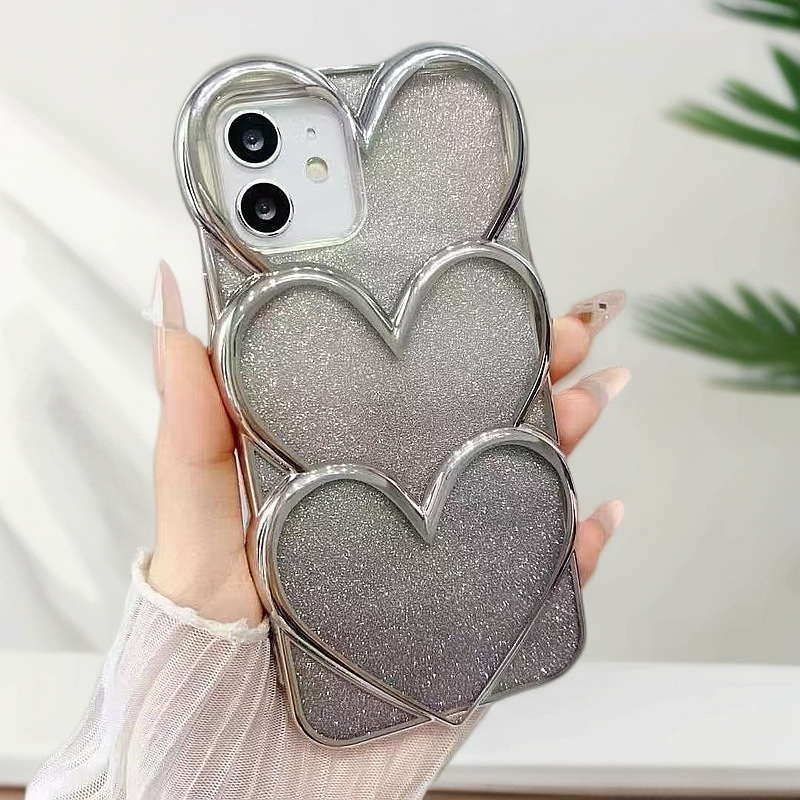 New compatible IP16/15 heart overlap electroplated 14 gradient glitter 13 full coverage anti-drop TPU phone case
