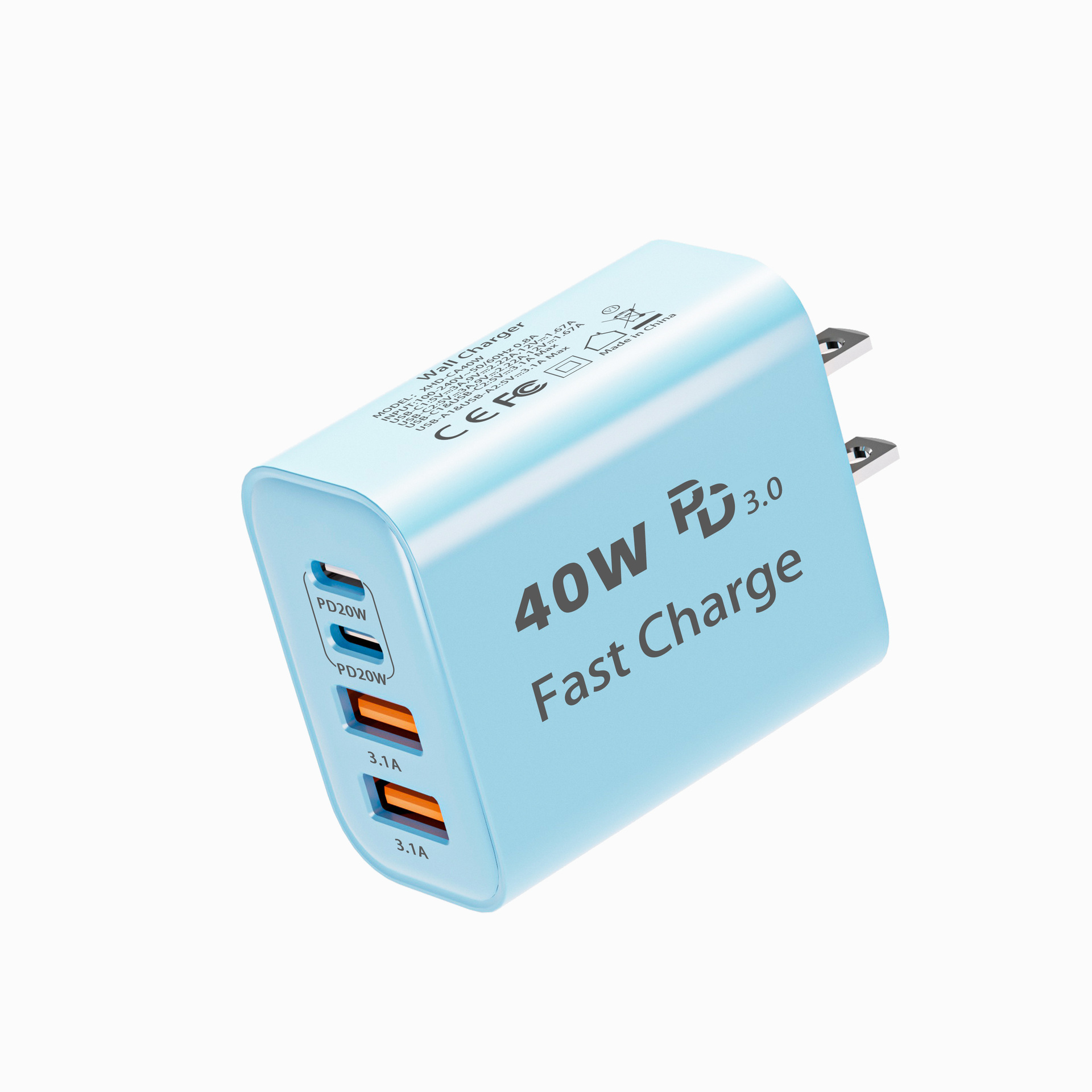 Customizable 40W US standard fast charging for Apple 15 charger Samsung phone 2C2A charging head ETL certified