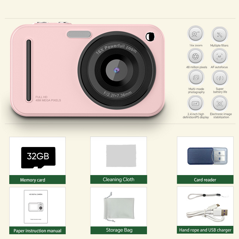 HD Digital Camera CCD Student Selfie Portable 48MP Student Camera