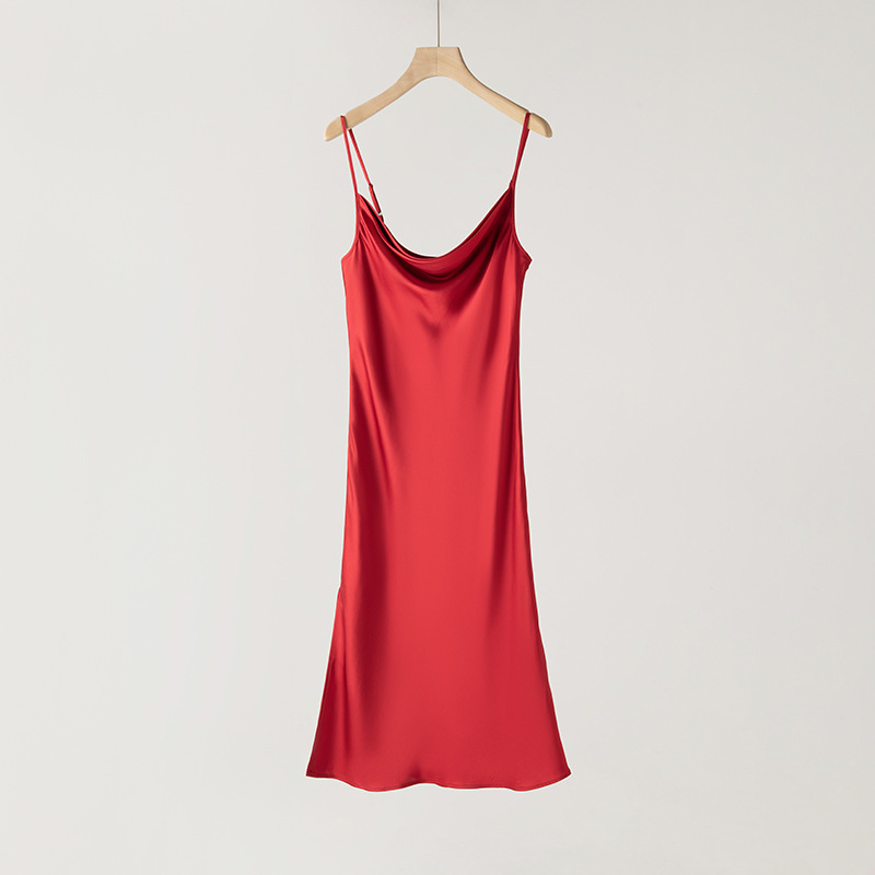 Summer Silk Camisole Dress for Women Cowl Neck Satin Dress Slim Fit Inner Wear Vest Dress