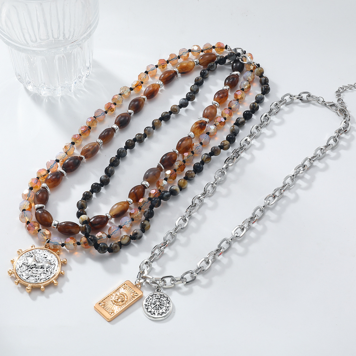 ZA big brand multi-layer alloy bead necklace beach style summer collarbone chain bohemian style