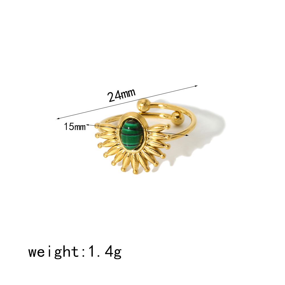 Wind turquoise ring women open ring 18k gold plated stainless steel ring finger ring