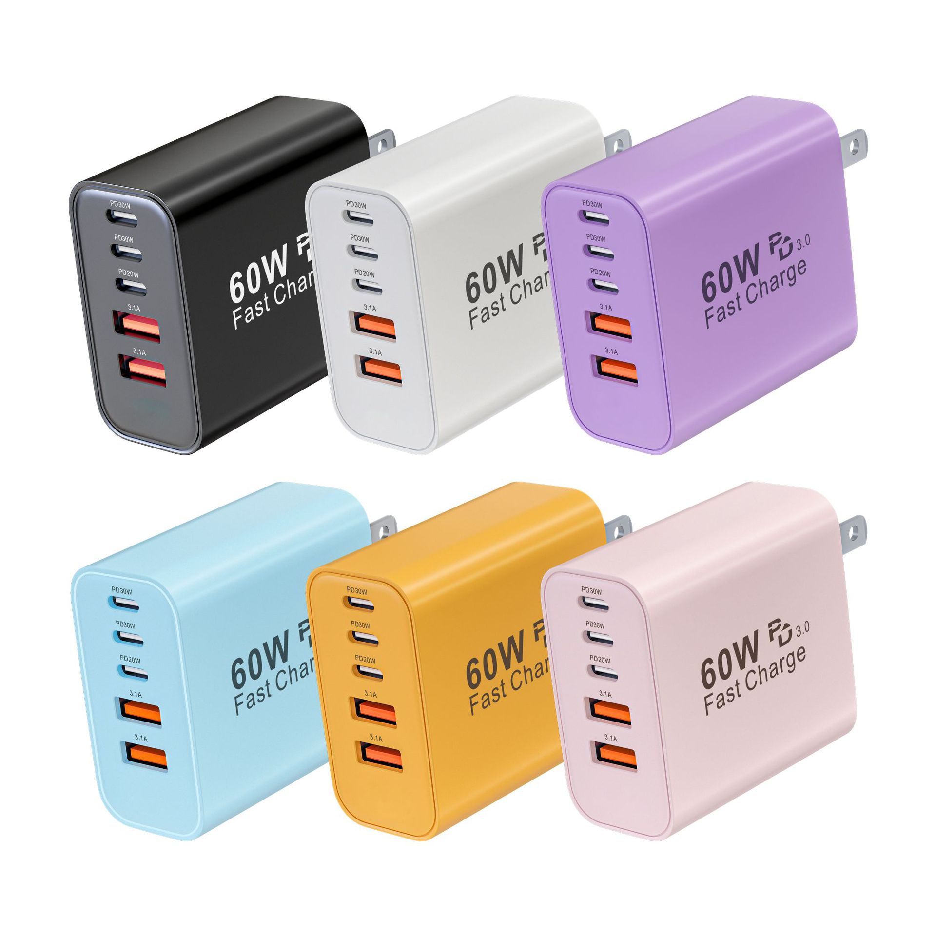 Hot UL certified PD60W charger for Samsung Apple 30W charging head multi-port adapter factory