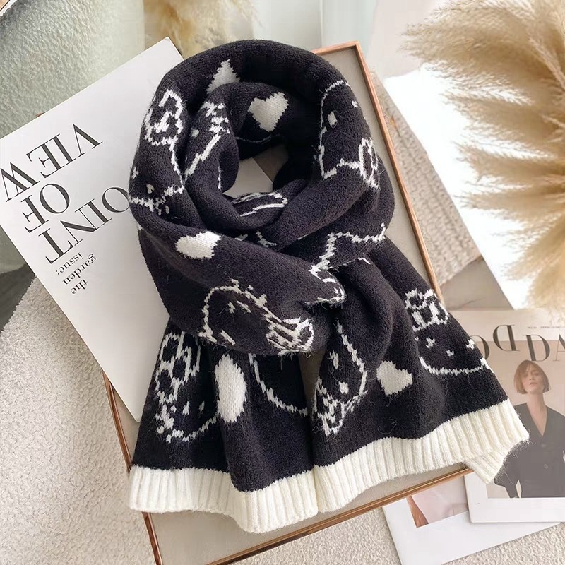 Imitation mink small raccoon jacquard scarf women autumn and winter warm thick cute cartoon neck scarf student