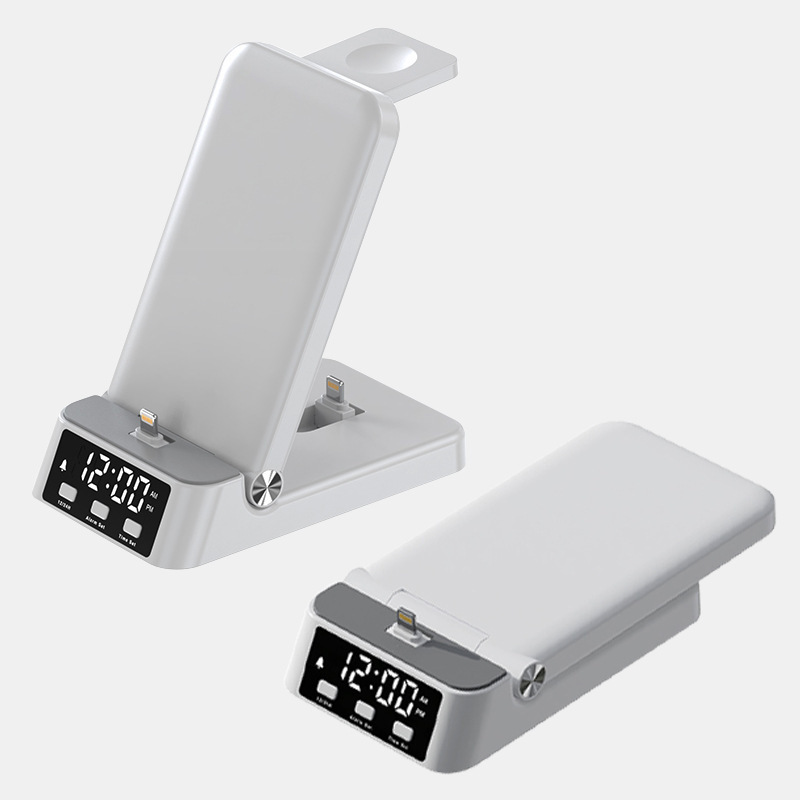 Desktop three-in-one clock folding stand wireless charger, suitable for Apple watch phone fast charge stand charger